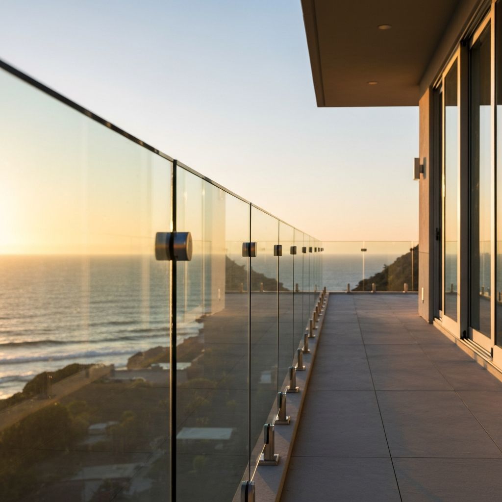 Premium frameless glass balcony railing overlooking the ocean